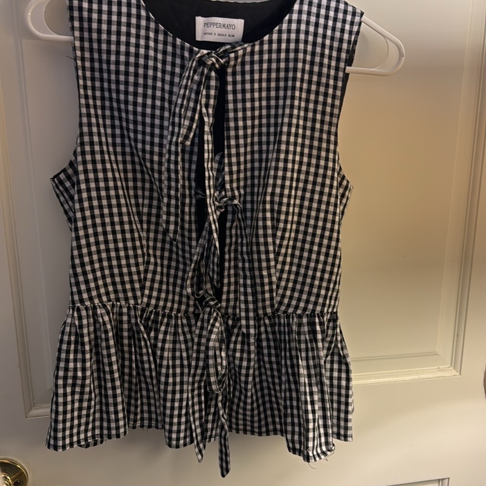 Peppermayo Black and White Gingham Tie-Front Peplum Camisole